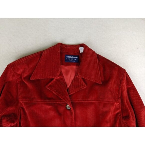 Liz Claiborne Women's Jacket PM Petite Medium Red Corduroy Button - Picture 6 of 11